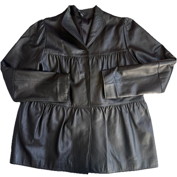 The Unbranded Brand Jackets & Blazers - Womens Leather Jacket‎ Black Sz Large Whimsy Goth Moto Biker Soft Tiered Peplum